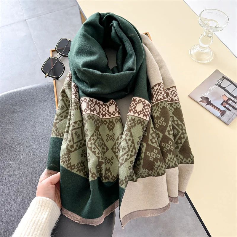 Luxury Brand Pashmina Shawl Wrap Scarf for Women Design Winter Warm Cashmere Scarves Bandana Female Thick Blanket Soft Bufanda