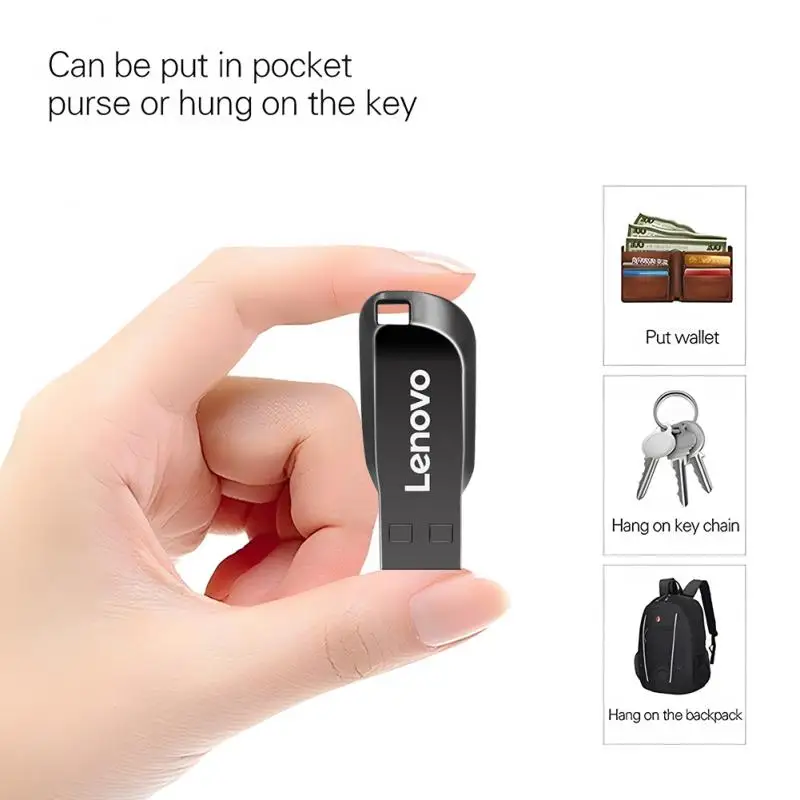 Lenovo-Mini unidad Flash USB de Metal de 2TB, lápiz de memoria de capacidad Real, negro, regalo de negocios creativo, almacenamiento plateado, disco