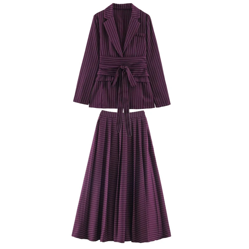 Maxdutti French Lazy Temperament Elegant Suits Capable Striped Suit Jacket Pleated Skirt Set Women's Matching Sets Woman Clothes