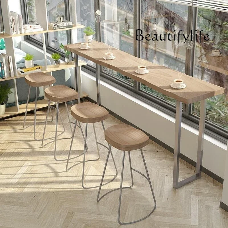 C バルコニー キッチン バーテーブル 無垢材 家庭用 長方形 細長い 北欧風 ミルクティーバーテーブル コーヒーテーブル コンビネーション キッチンテーブル 家具
