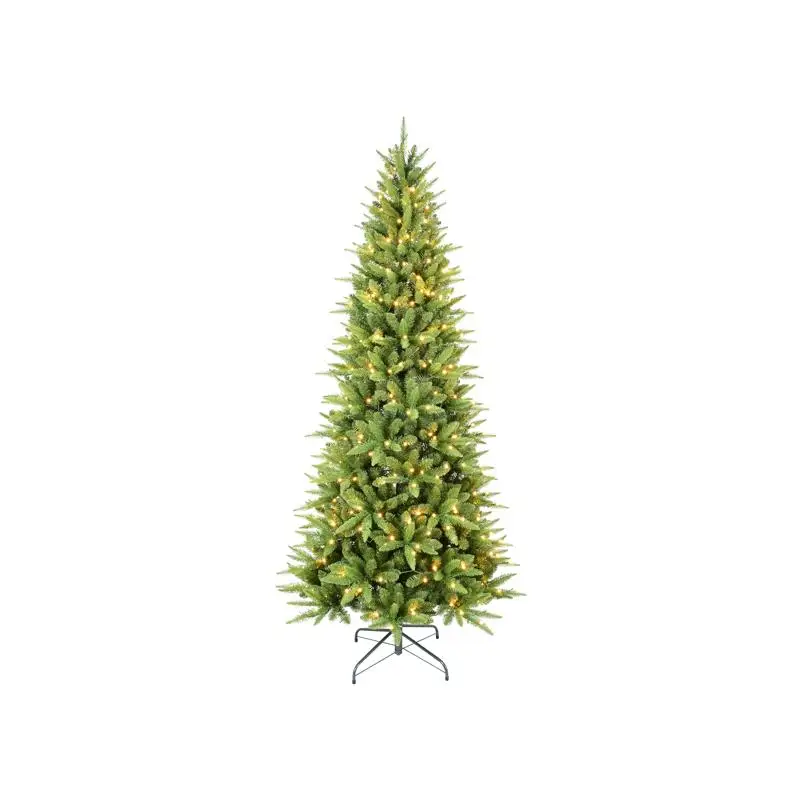 

7ft Artificial Green Christmas Tree with 1180 PVC/Hard Needle Branch Tips, 400L Warm White LED Lights, Hinged Design & Foldable