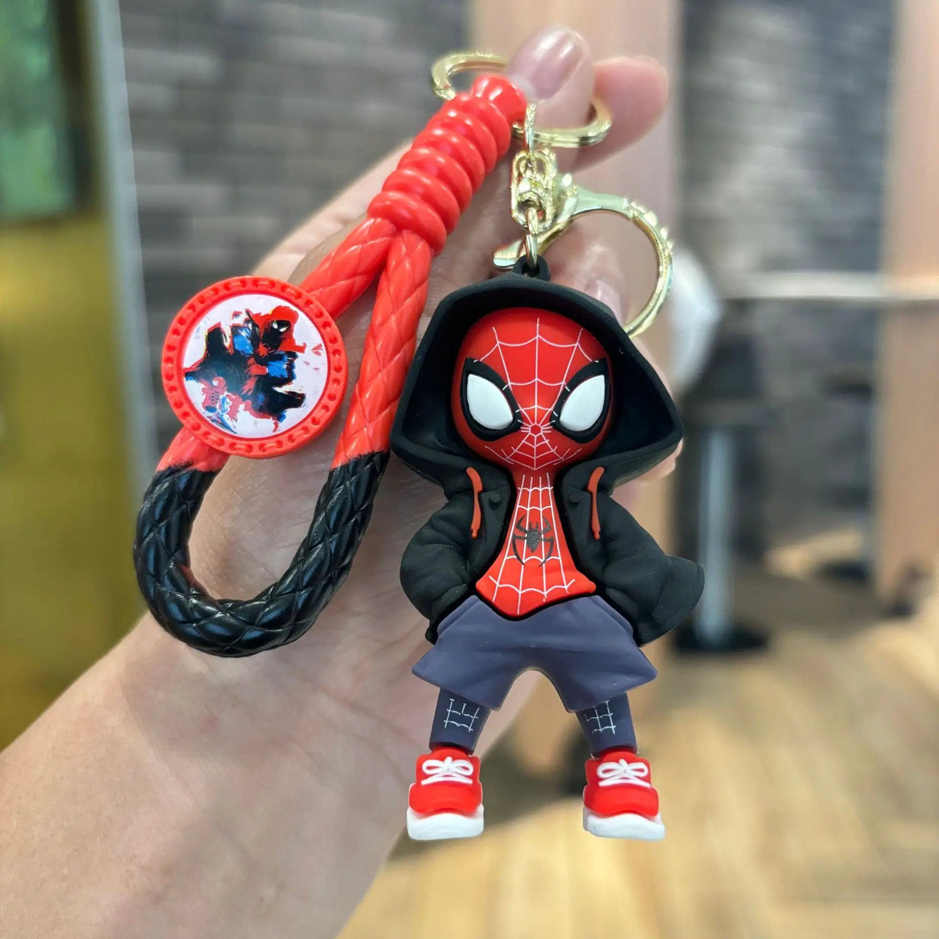 Spiderman Disney Marvel Superhero Miles Morales Cartoon Pendant Doll Keychain Keyring Bag Accessories Decoration Kids Toy Gifts