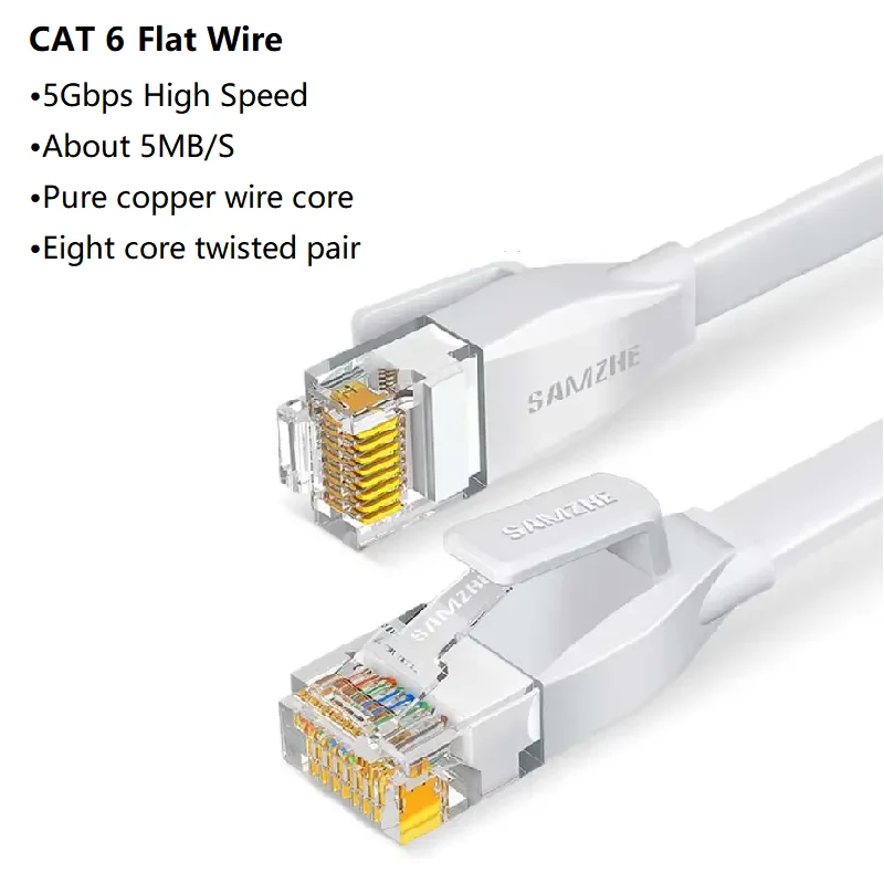 SAMZHE Cat6 Ethernetkabel, 5 Gbps, platte netwerkkabel, gigabit, hoge snelheid, patchkabel, RJ45-netwerkkabel voor router en laptop.