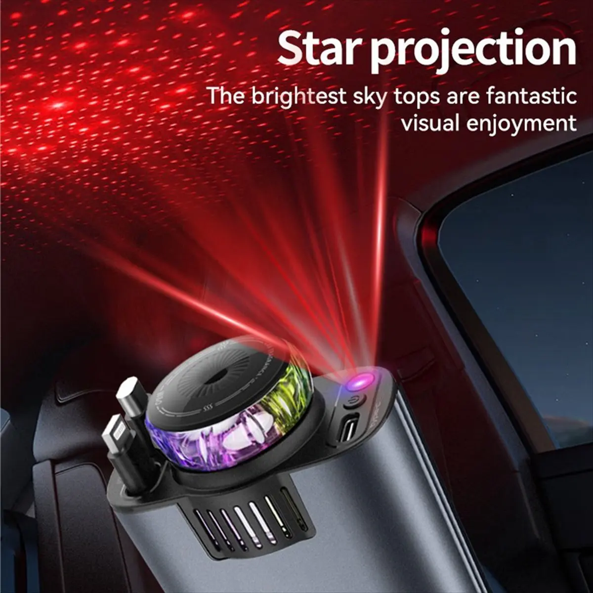 Goodprice Retractable Car Charger with Aromatherapy and Starlight, 5-in-1 USB-C Car Charger, Compatible with for Apple Interface