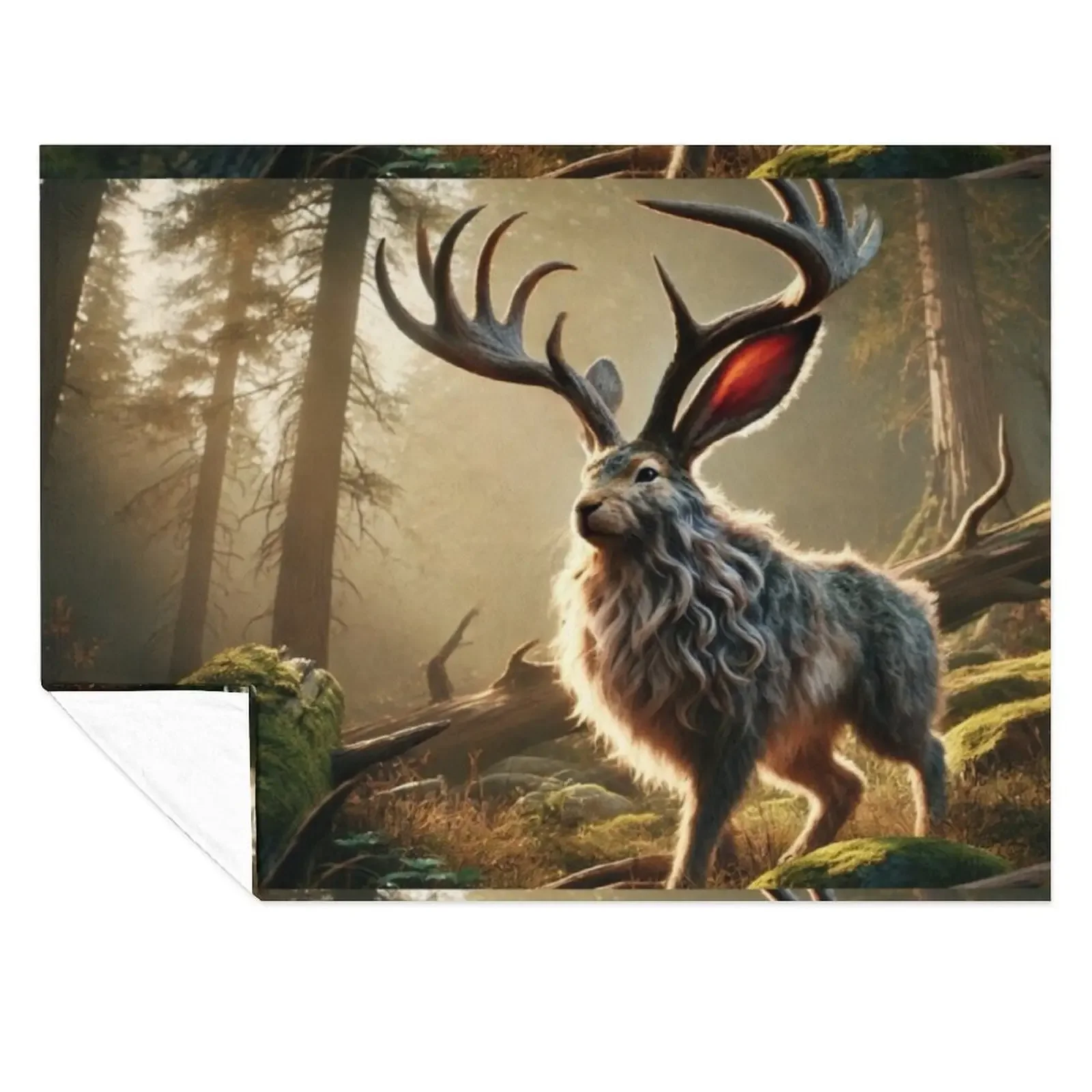 

Fantasy Hybrid Jackrabbit-Antelope (Jackalope) in Enchanted Forest Throw Blanket Cute Plaid Camping Soft Big Blankets