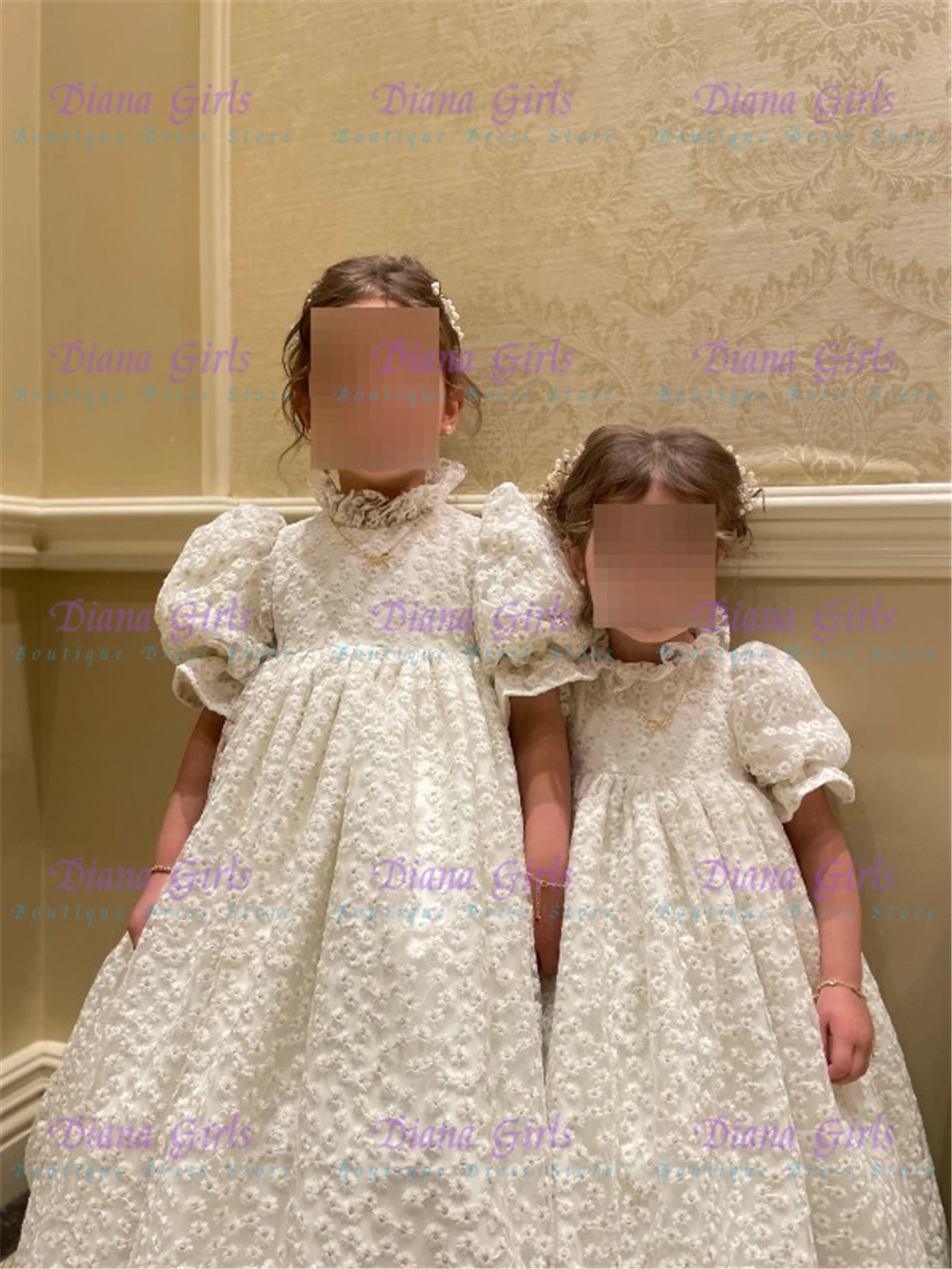 Hochwertiges Weißes Spitzenkleid für Blumenmädchen für kleine Mädchen, Hochzeit, Geburtstagsfeier, Abendkleider, Erstkommunionkleider – Detail 2