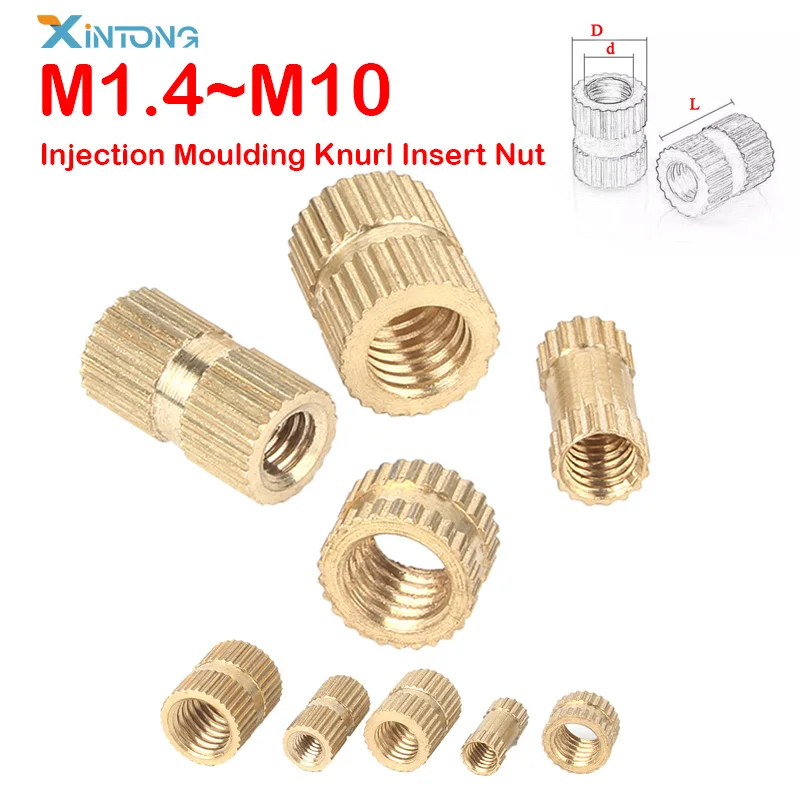 

M1.4 M1.6 M2 M2.5 M3 M4 M5 M6 M8 M10 Solid Brass Hot Melt Injection Moulding Knurl Insert Nut Embedded Heat L=2mm-20mm