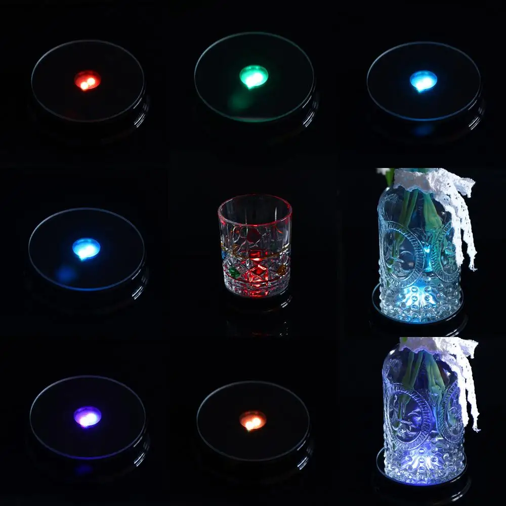 

Seven Color LED Light Plastic Base Round Stand for Glass Bottle Crystal Figurine Decoration and Sturdy lamp base