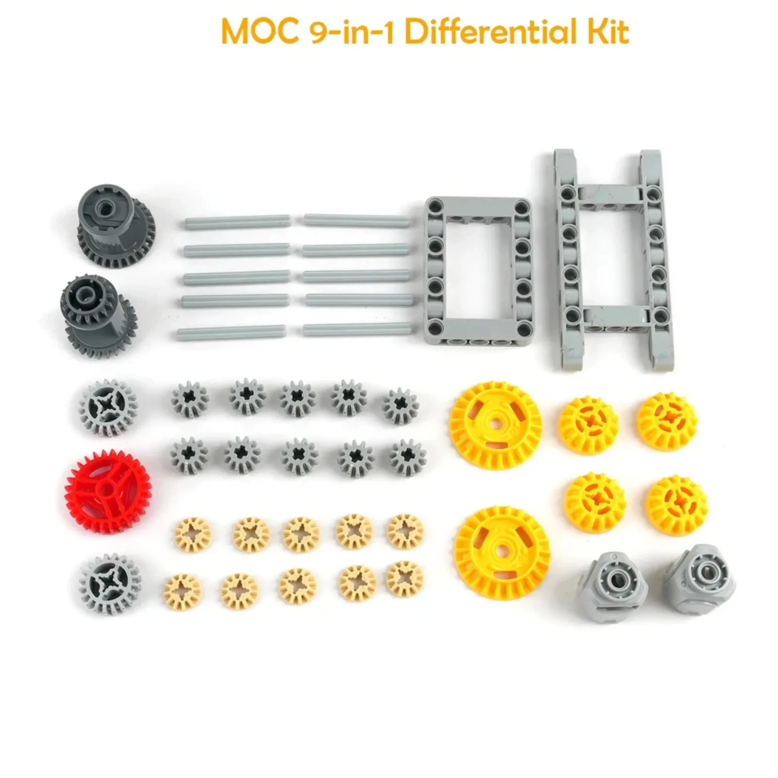 MOC-Bausteine, Differentialgetriebesatz – technische Teile mit Zahnrädern und Achsen