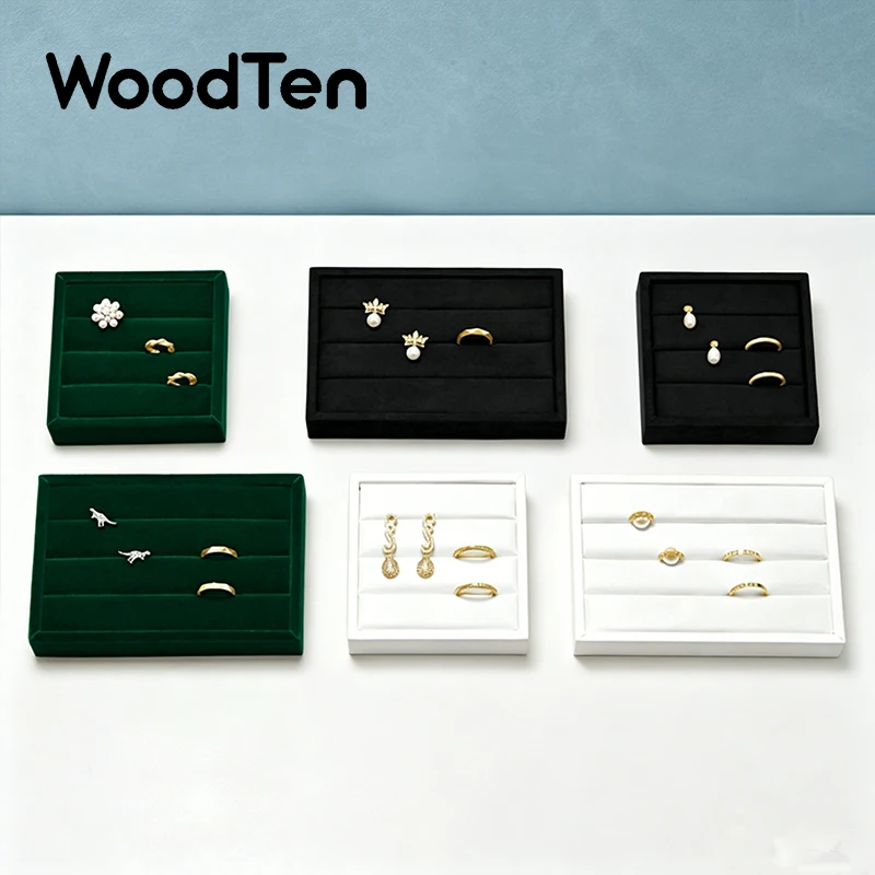 WoodTen Ring Tray Small Ring Organizer Earring Trays Showcase Display Storage Insert Holder for Jewelry Box Drawer Dresser