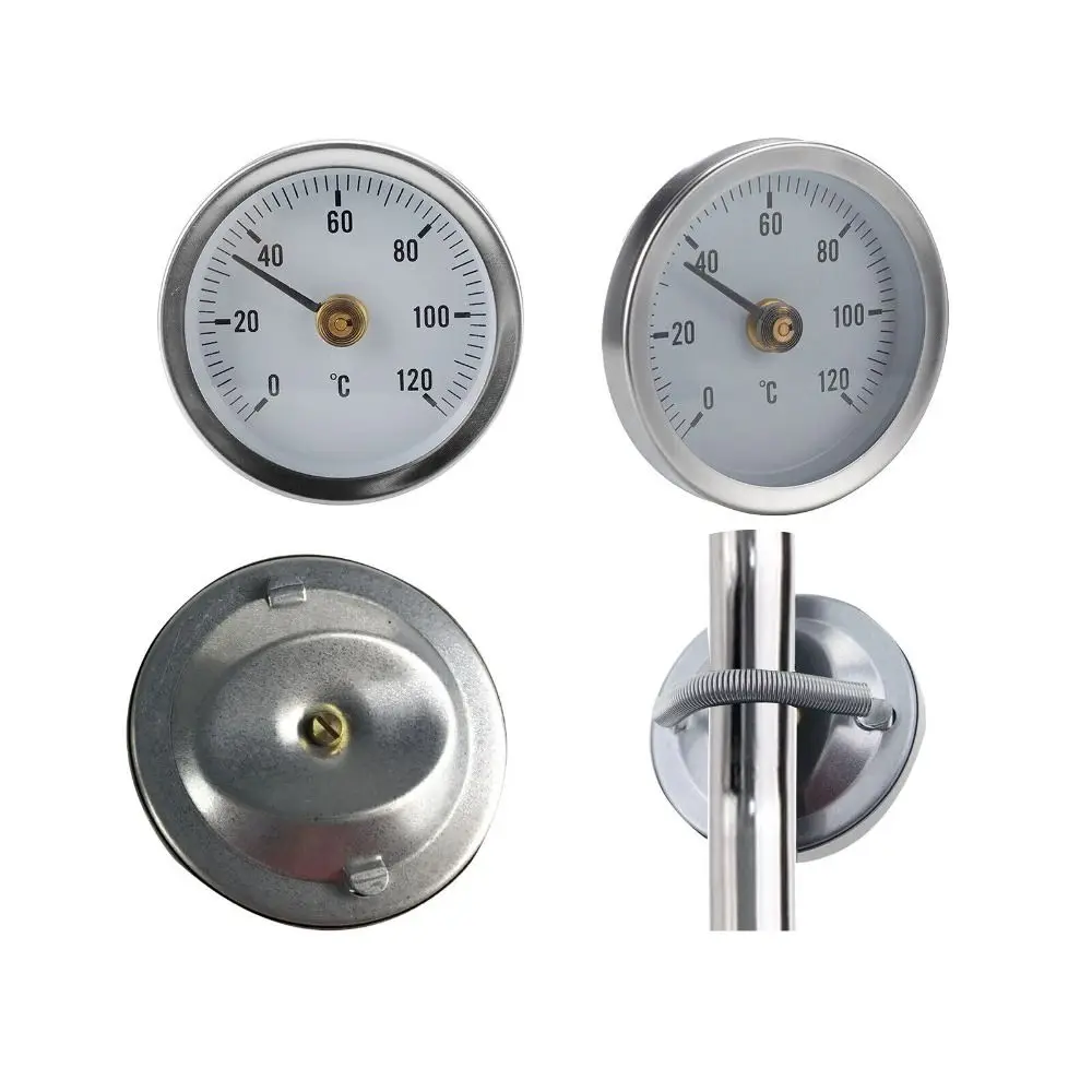 63mm Dial Aluminium Clip-on Spring Pipe Temperature Bimetal Thermomet Testing Gauge Pipe Surface Thermometer 0-120 DegreeC