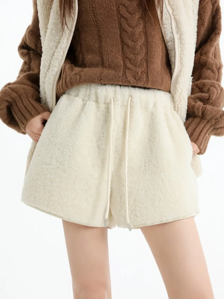 Caramel Lamb Velvet Wide Leg ort Pants Women's Winter New Outwear Small Size Boot Pants American Retro A-Line Casual Pants