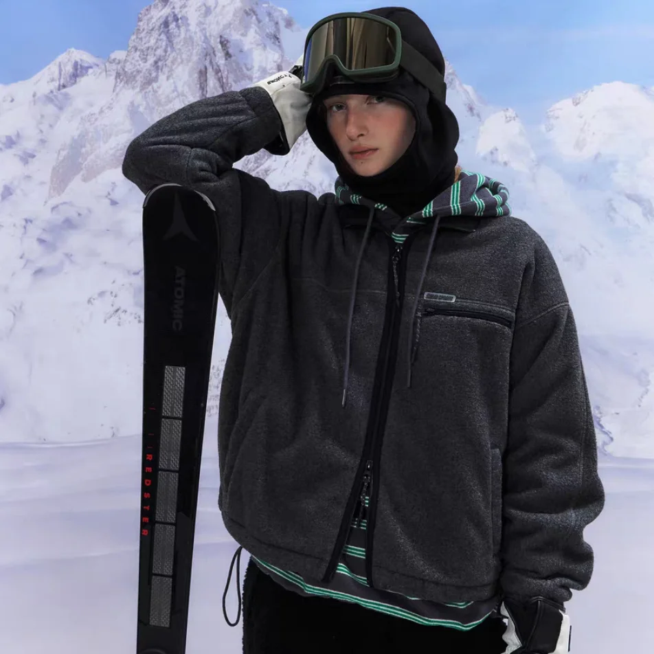 

Pure Color Stand Collar Zipper Loose Casual Warm Long Sve Fce Jaet Women's Faion Versatile Autumn Outerwear