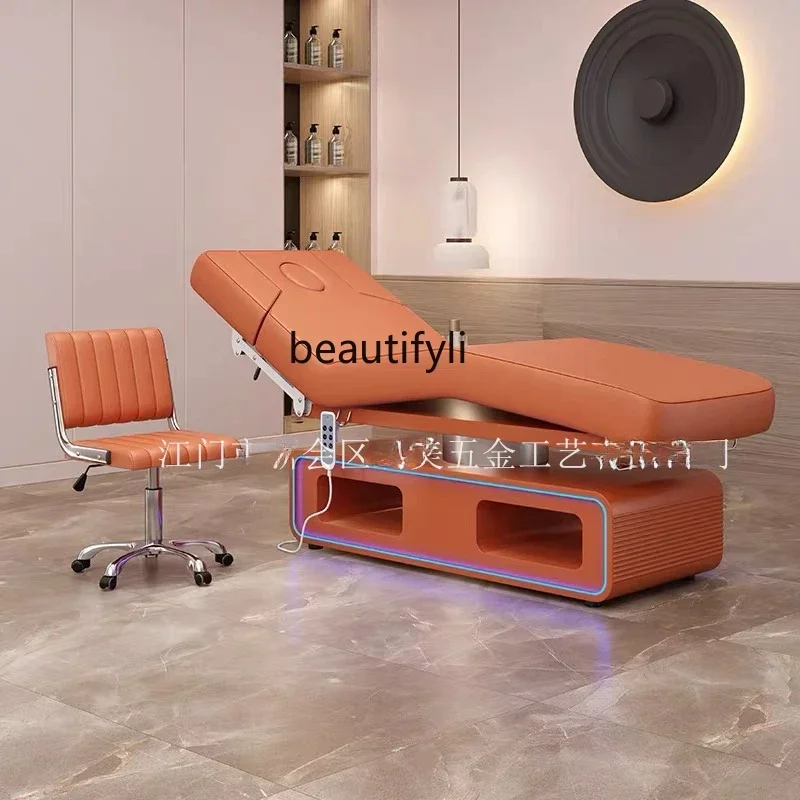 Beauty salon massage massage treatment bed electric lift beauty bed with hole pattern embroidery body ear bed