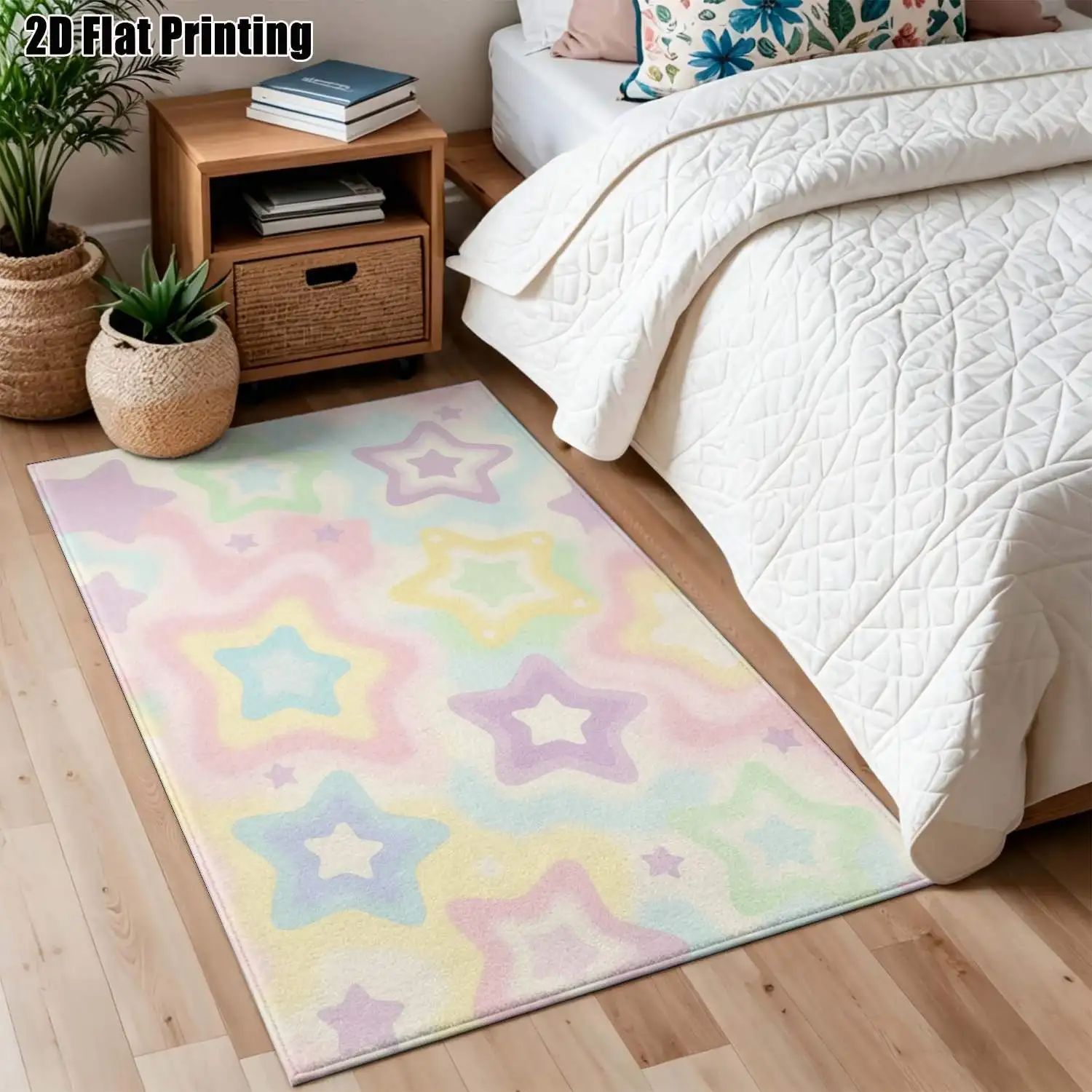 1Pc 2D Printed Macaron Star Pattern Nordic/Instagram Modern Simple Geometric Carpet, Home Decor, Multi-Size, Machine Washable, for Entrance, Dining Room, Foyer, Bedroom, Living Room