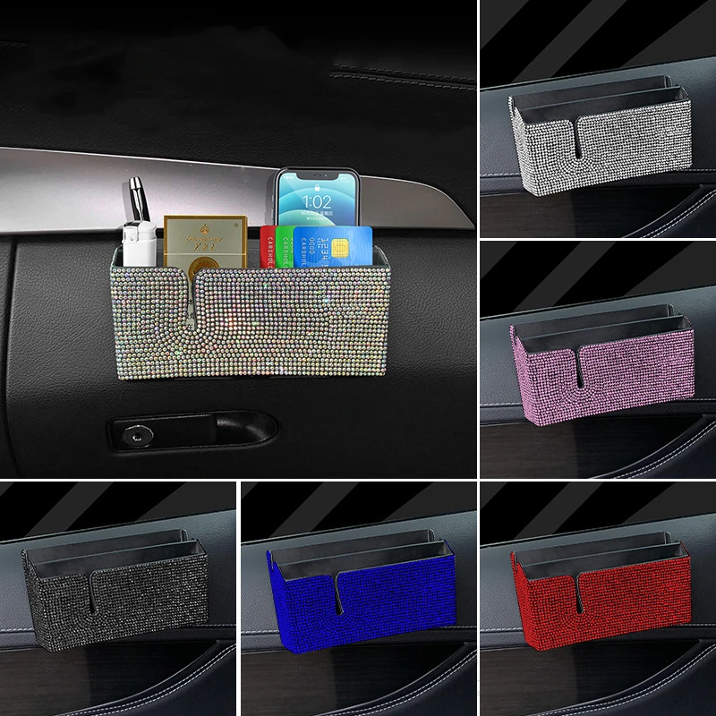 Diamond Car Storage Box Organizer Multifunction Paste Storage Bag PVC Storage Daily Necessities Bling Car Accessories for Woman