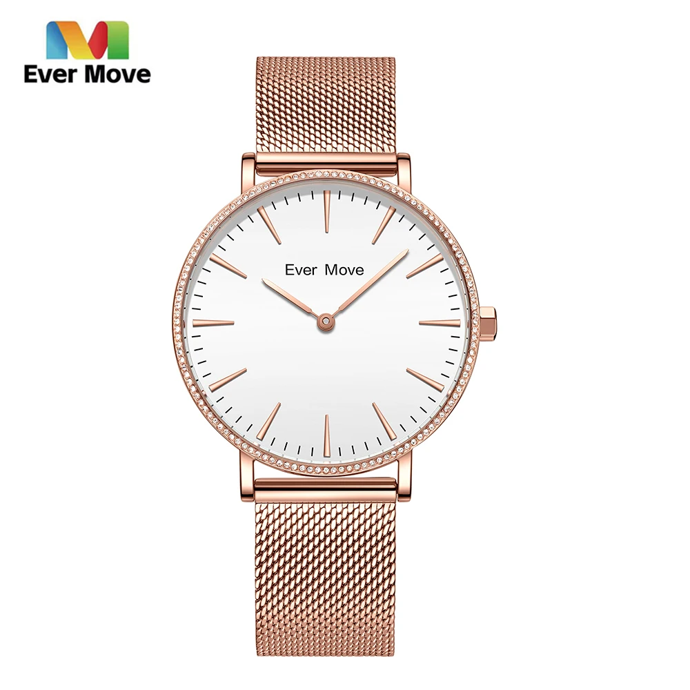 Ever Move Original Quartz Women Watch Fashion Mesh Stainless Steel Ladies Wristwatch Waterproof Elegant Female Gifts Watch New