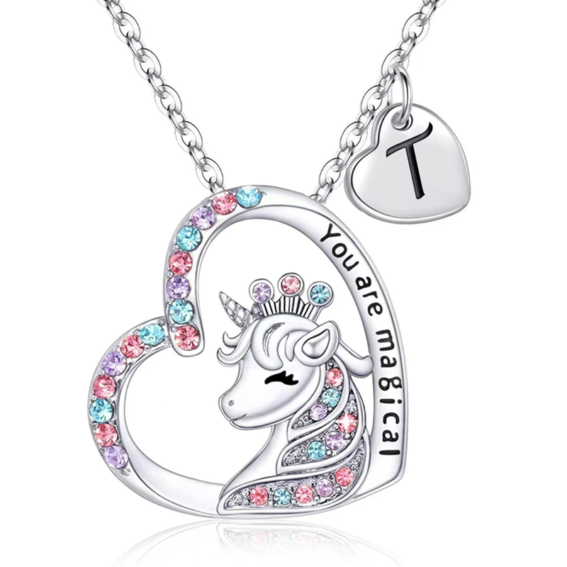 Einhorn-Halskette mit Anfangsbuchstaben „You Are Magical Horse“-Anhänger-Halsketten für Mädchen, Geburtstagsgeschenke