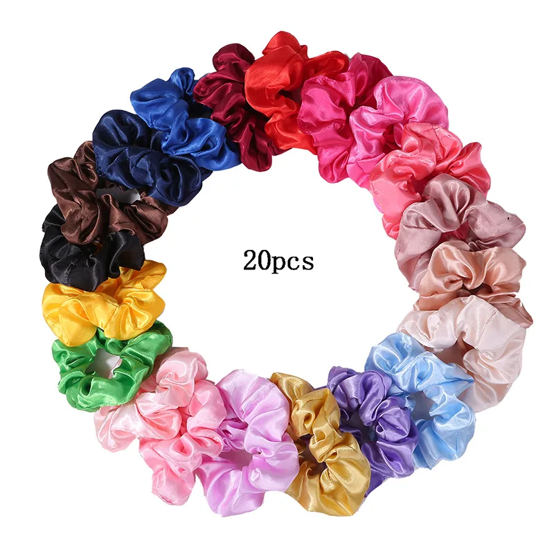 1/6/150/60/50/30/20PCS Vintage Satijnen Haar Scrunchies Elastiekjes effen Kleur Vrouwen Meisjes Hoofddeksels Paardenstaart Banden Accessoires