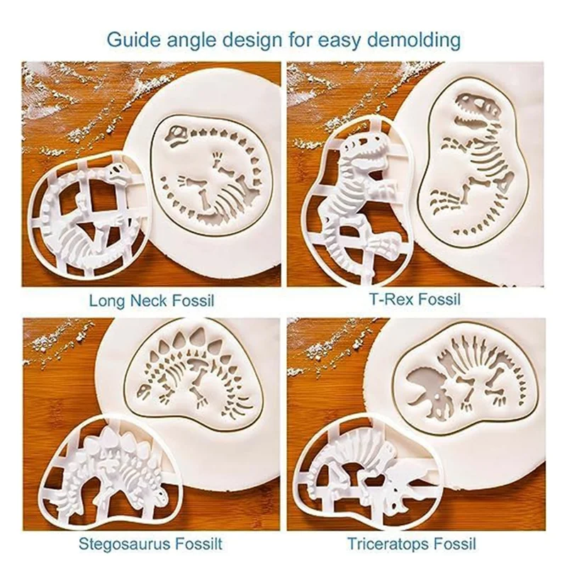 Stampo per biscotti fossile per biscotti di dinosauro 4 pezzi Stampo fossile per osso di dinosauro per gli appassionati di cottura