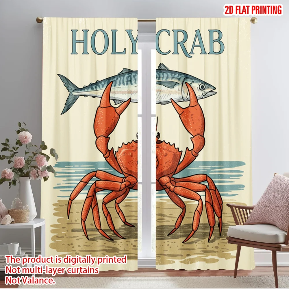

2pcs 2D flat printing Window Drapes Holy Crab Fish Catch 100% Polyester Without Electricity 0 for gold wall decor