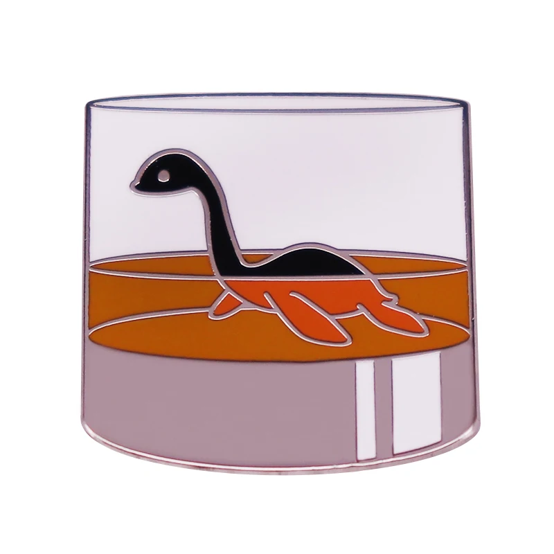 Scotch Ness Monsters Plesiosaur Enamel Pin Loch Ness Scotland Whisky Single Malt Rocks Glass brooch Old Fashioned Science badge