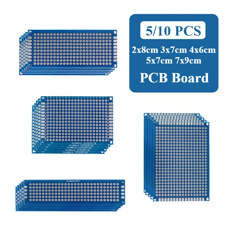 5/10PCS PCB Board Prototype Board Blue 2x8cm 3x7cm 4x6cm 5x7cm 7x9cm Double Sided Circuit Boards Test Board DIY Electronic Kit