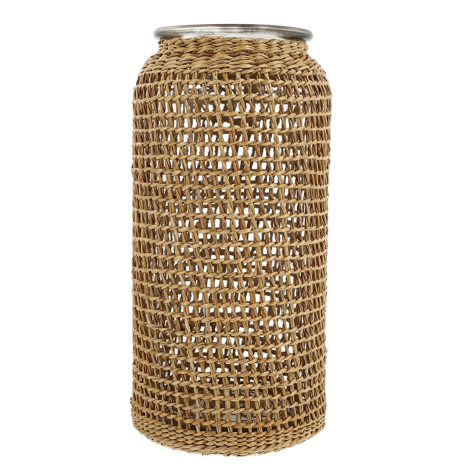 

1pc Grass Woven Flower Decorative Glass For Dried Flowers Desktop Ornament Plant Vase Household Adornment Chic Style