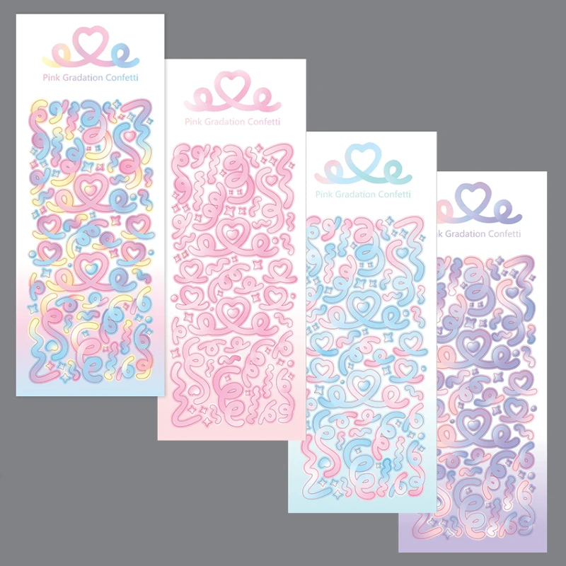 Korean Style Gradient Heart Ribbon Laser Sticker Flakes Idol Card Ornament Scrapbook DIY Material Decoration Stationery Stickers