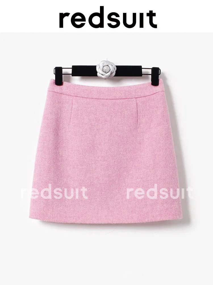 New  Heavy Industry Pure Wool Pink Elegant Fashion Coarse Floral Half Skirt