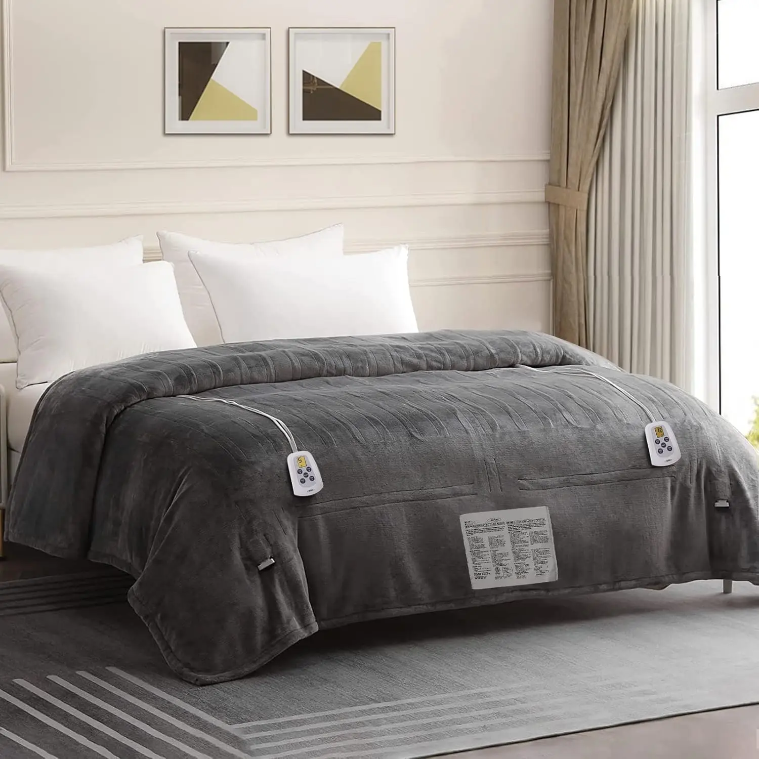 

Электрическое одеяло Queen Size с двойным управлением, 10 уровнями нагрева, автоматическим отключением, из микрофлиса для тепла и комфорта