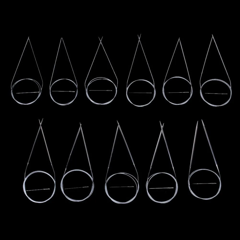 

11Sets Circular Knitting Needles Stainless Steel Silver 80cm Professional Lightweight Plastic Tube Knitting Tools Comfortable