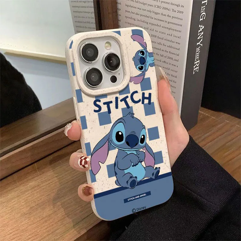 Disney Stitch Blue Purple Grid Phone Case for iPhone 16,15, 14, 13, 12, 11 Pro Max XR XS X 7, 8 Plus Y2K Soft Silicone Cover