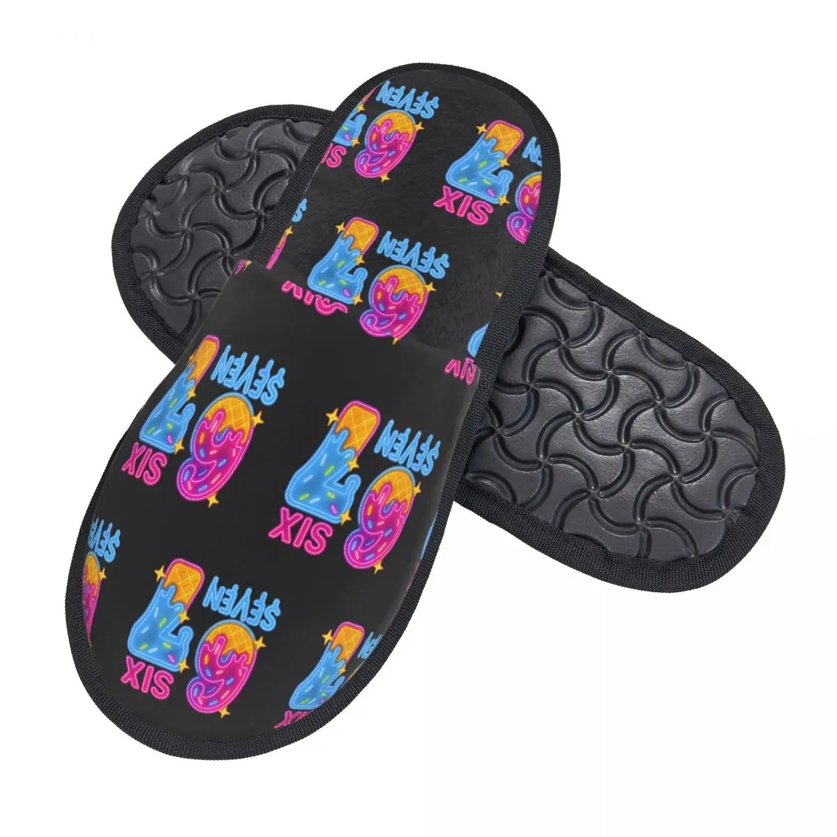 Custom 67 Six Seven Brainrot House Slippers Women Cozy Memory Foam Ice Cream Slip On Bedroom Slipper Shoes