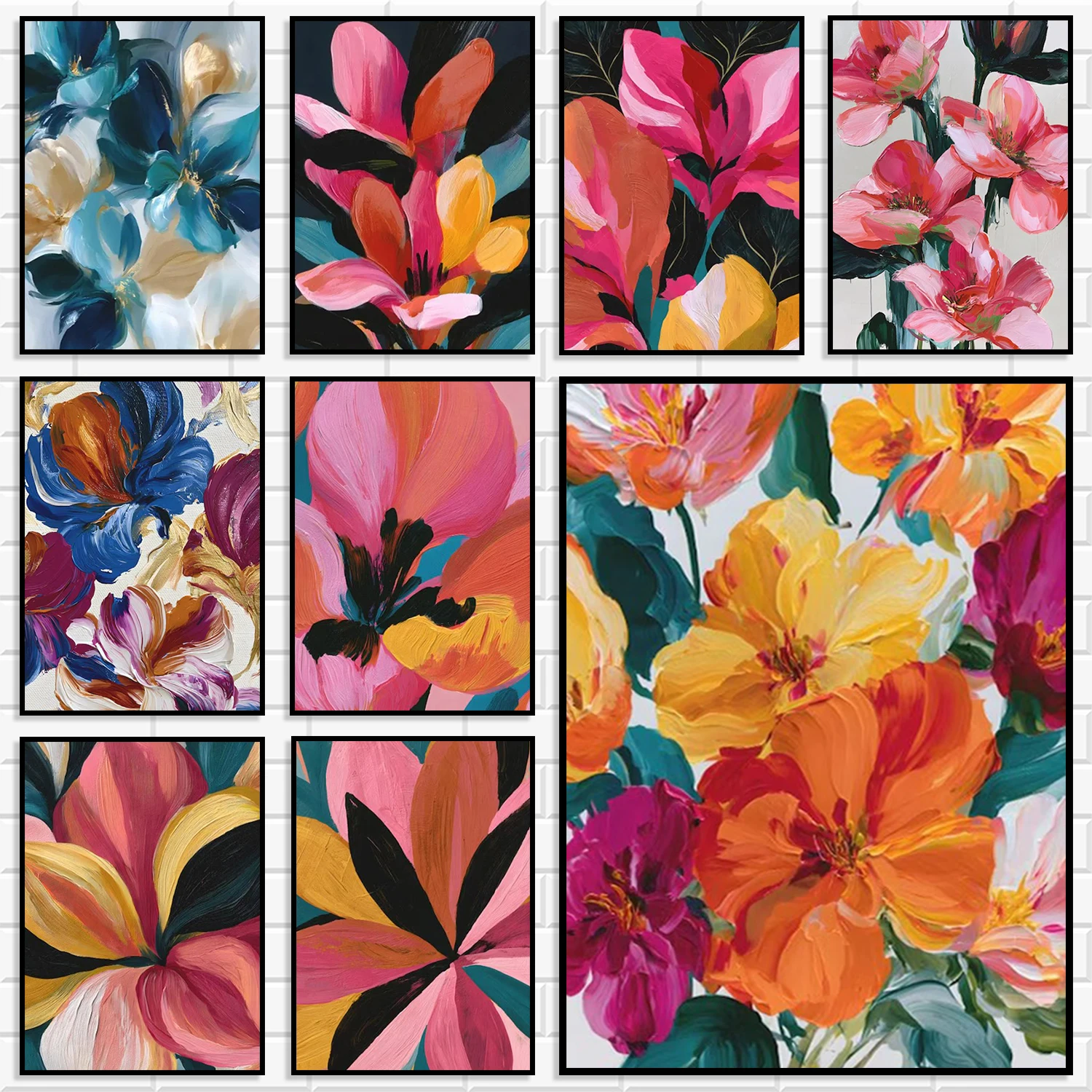 Colorful Impasto Abstract Floral Canvas Prints Magnolia Flower Thick Brushstroke Wall Art Modern Farmhouse Home Decor Poster