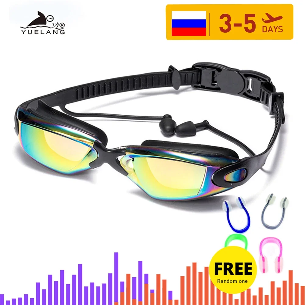 

New Professional Swimming Goggles Swimming Glasses with Earplugs Nose Clip Electroplate Waterproof Silicone очки для пл