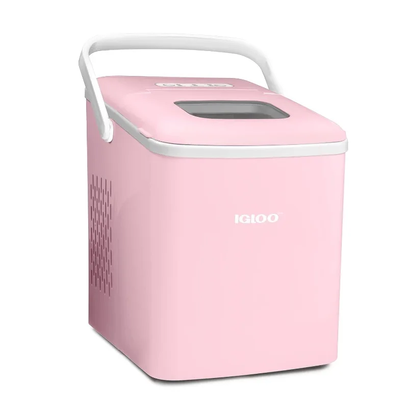 Igloo IGLICEB26HNPK 26-Pound Automatic Self-Cleaning Portable Countertop Ice Maker Machine with Handle, Pink