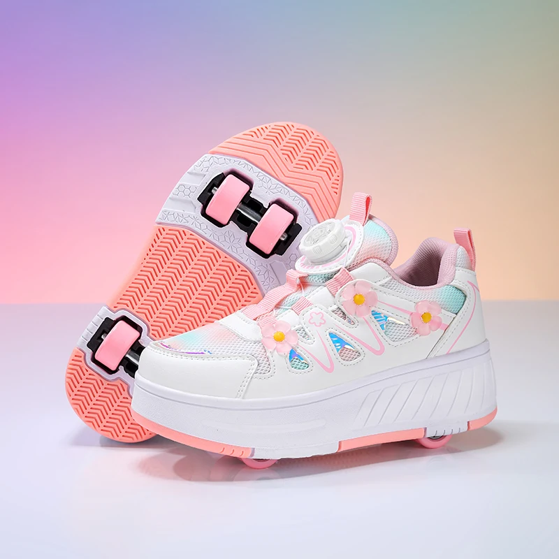 2026 Roller Skate Shoes Ultra-Light Children's Girls Sneakers With Four Wheels Sport Outdoor Walking Running Sneakers Kids Gifts