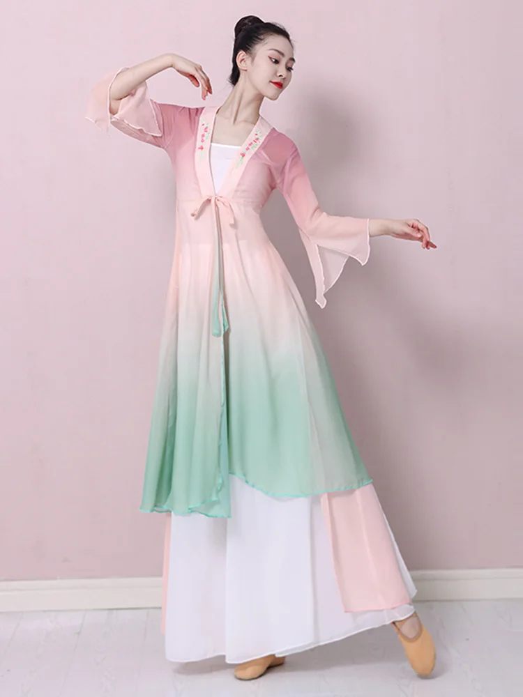 

Elegant Classical Dance Outfit Women's Flowing Fairy Top Performance Suit Practice Clothes Long Shirt for Women 18-25 Years Old