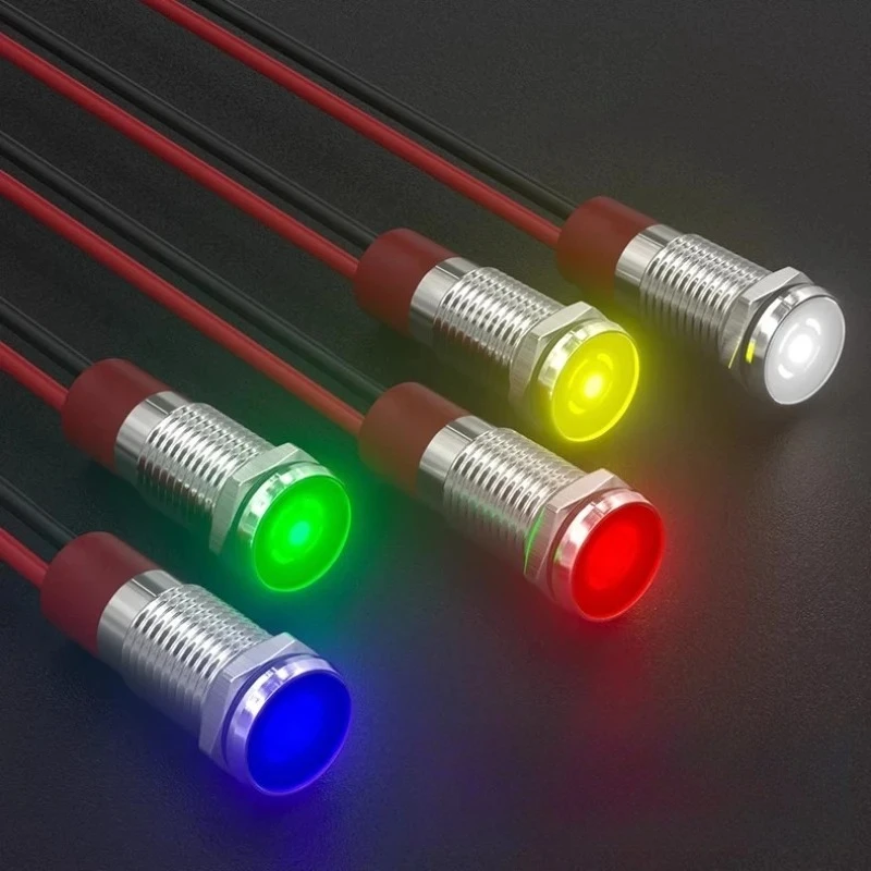 6/8/10/12/16/19/22mm Metal LED Warning Indicator Light Signal Lamp Pilot Wire 3-6 12-24 110-220V Waterproof IP65 Red Green Blue