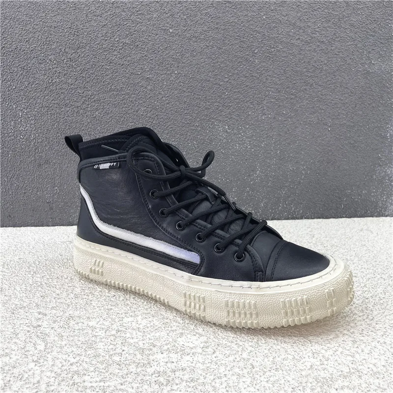 

Легкие кожаные высокие ботинки Top oes с круглым носком и плоской подошвой для колледжа, корейская версия, осень-зима, Новое поступление, оригинальный бренд