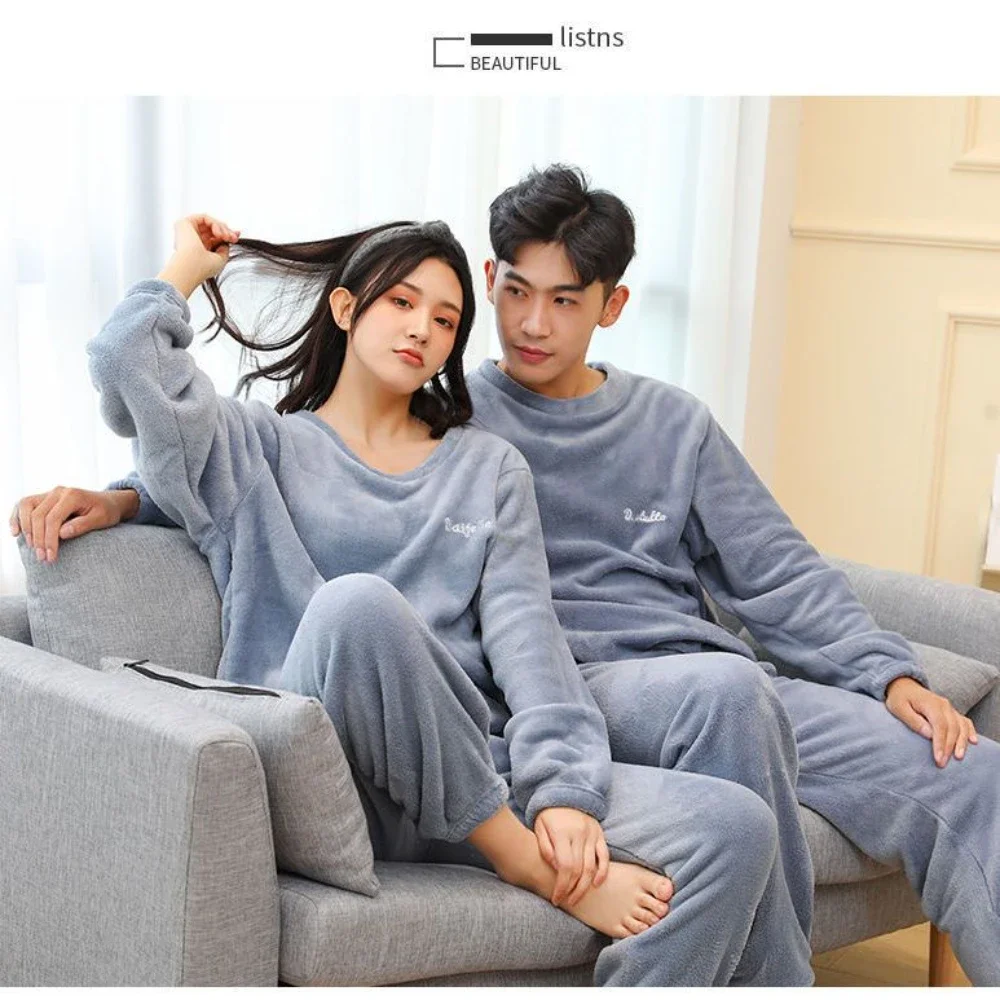 Autumn Winter Pajamas Men's Suits Thickened Men's Coral Fleece Suits Warm Fleece Couples Home Clothes Women Pijamas