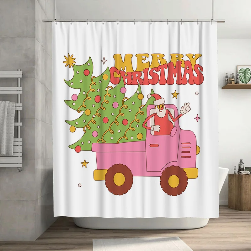 

TU Рождественский грузовик Занавеска для душа Праздничный праздничный декор Веселый рождественский подарок грузовика Праздничный домашний декор Подарок любителю грузовика Рождественский декор