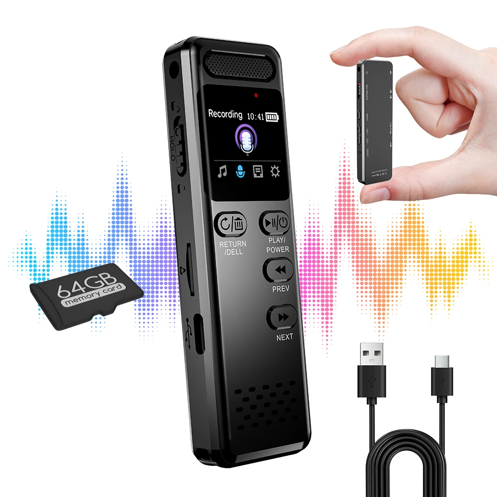 Vandlion V75 Voice Activated Recorder WAV 3072kbps Extended Memory OTG Function Noise Reduction 1050mAh Long Time Recording