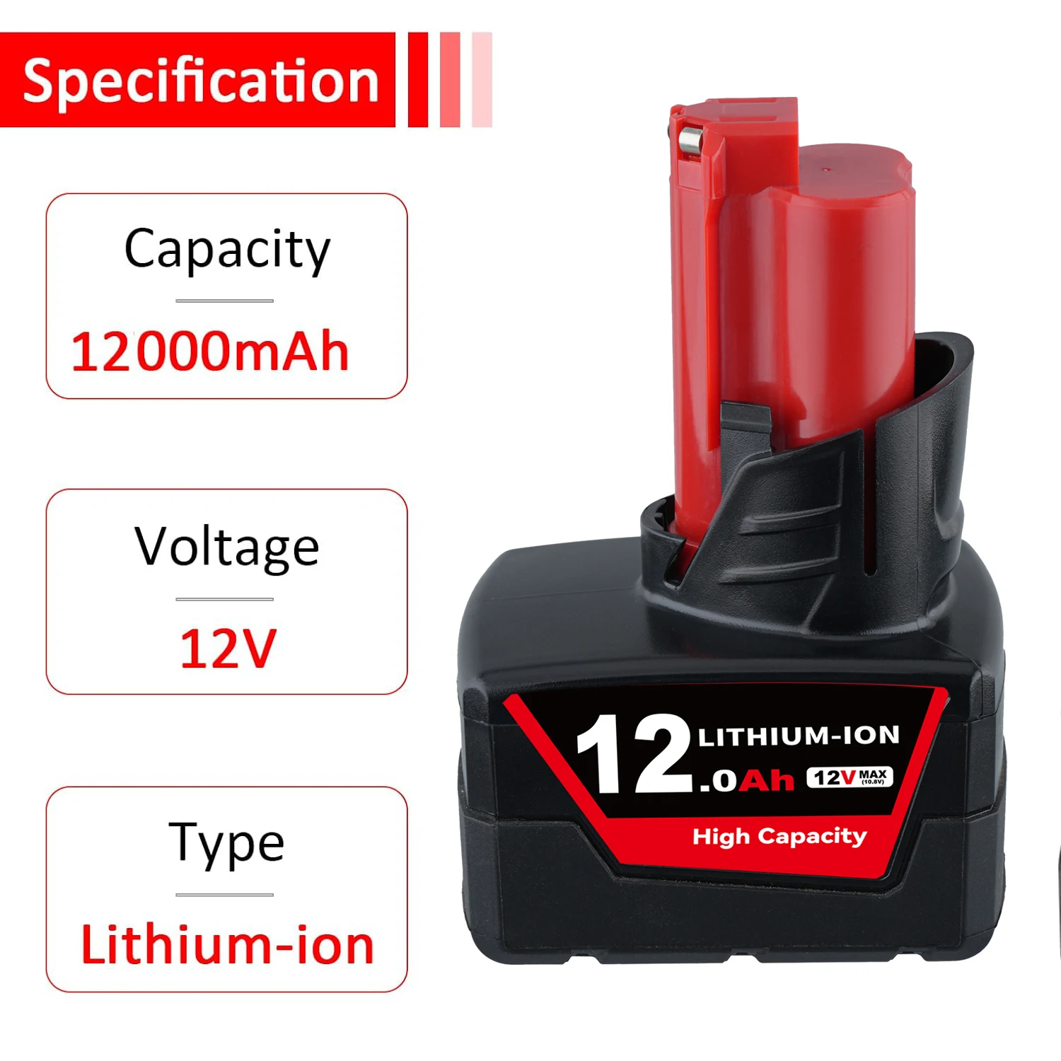 VANON 1/2/4Pack 12Ah M12 สำหรับมิลวอกี 12V 48-11-2412 48-11-2450 แบตเตอรี่พินชุดสำหรับมิลวอกีเครื่องมือไฟฟ้าไร้สาย