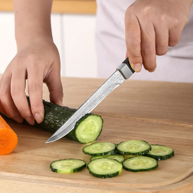 Professionelles Küchenmesser mit gerader Klinge aus scharfem Edelstahl, geeignet zum Schneiden von Fleisch und Gemüse sowie als Obstmesser. – Detail 5