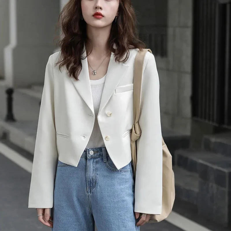 Gidyq Women Suit Coat Casual All Match Female Cropped Tops Y2K Korean Fashion Big Button Loose Long Sleeve Coats Autumn New