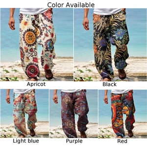 Quần thông thường của đàn ông, eo đàn hồi, bãi biển, lỏng lẻo, chân rộng, quần hippy 10 Quần Hippie nam bán hàng chính - 3