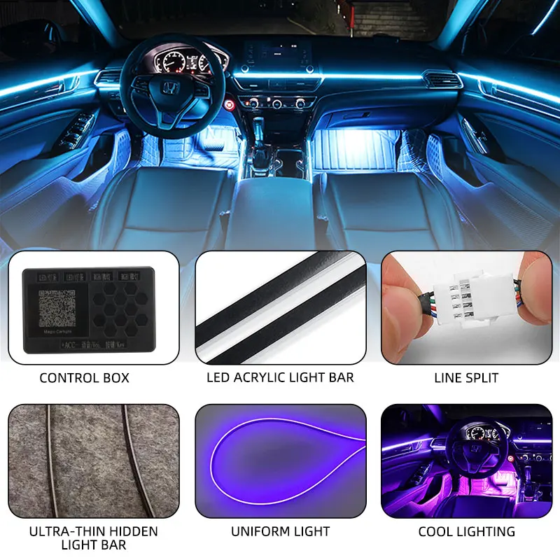 Symphony 18IN1 Car Interior Ambient Light Dual Zone Foot light Console Acrylic Light APP Control Auto Decorative Atmosphere Lamp