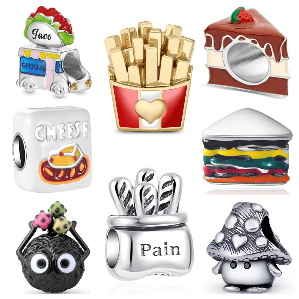 

Новый 925 серебряный картофель фри, гамбургер, гриб, подходит для европейского оригинального браслета, аксессуары «сделай сам», женские изысканные ювелирные изделия